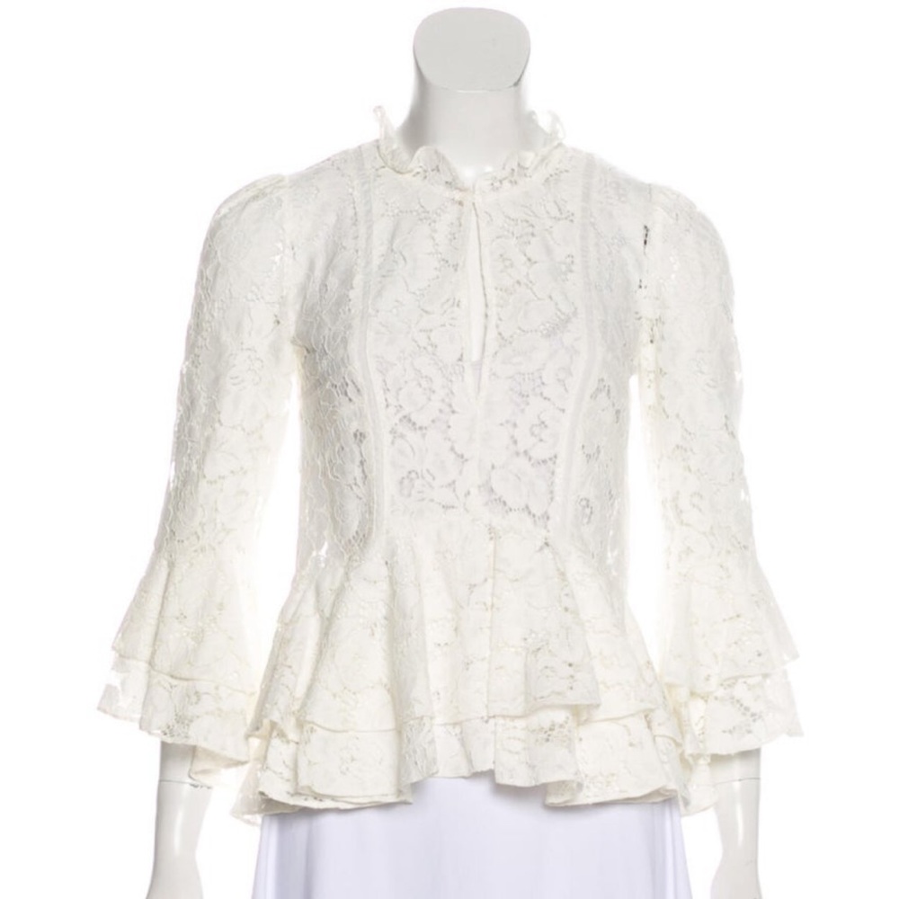 Marissa Webb lace pattern mock neck blouse